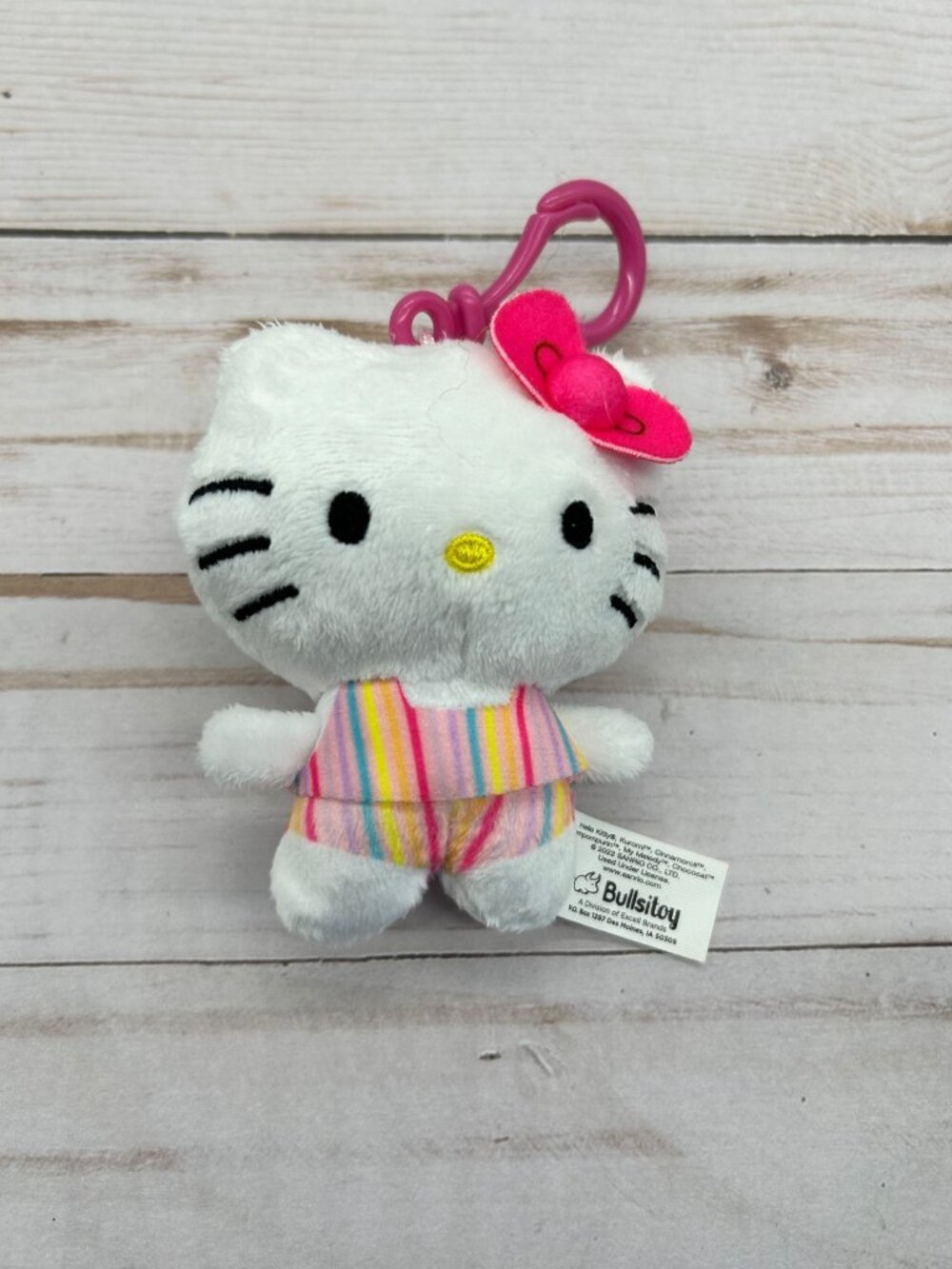 Hello Kitty Plush Keychain 4" Sanrio 2022 Bullsitoy Striped‎ Outfit Pink Bow